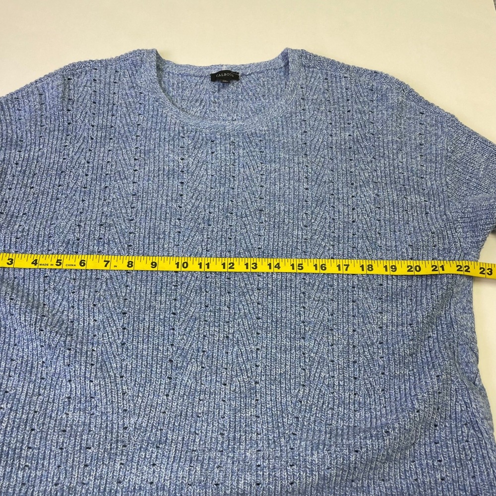 Talbots Blue Heather Pointelle Lace Up Side Pullover Sweater XL Cotton Blend - Picture 12 of 15